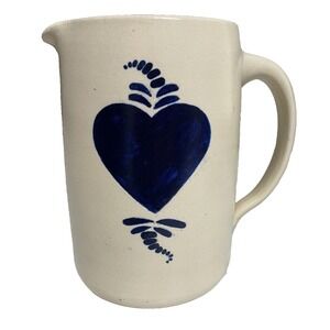 Casey Pottery Half Gallon Pitcher Blue Heart Design Marshall,‎ Texas 7.5" Tall